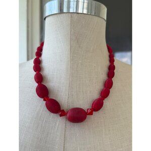 Vintage 30's Czech Red Beaded Carved Celluloid Glass Beaded necklace